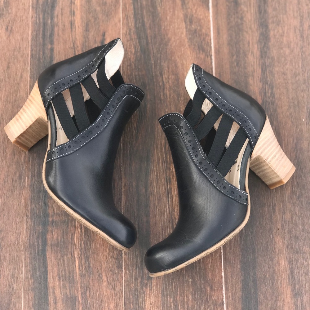 Black Leather Cut Out Booties - Picture 5 of 8